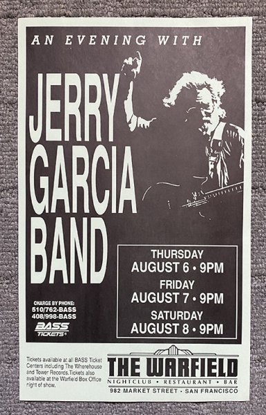 Photo1: Jerry Garcia Band Flyer 1992 August 6-8 The Warfield Theatre San Francisco  (1)