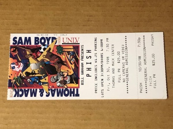 Photo1: PHISH - LAS VEGAS OCTOBER 30, 1998 - Original FULL UNUSED Box Office Ticket RARE (1)