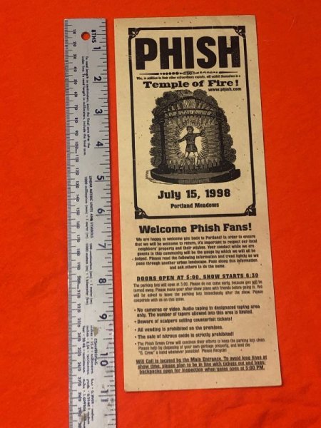 Photo1: PHiSH - ORIGINAL PORTLAND MEADOWS 07/15/1998 2 SIDED CONCERT INFO HANDBILL RARE!  (1)