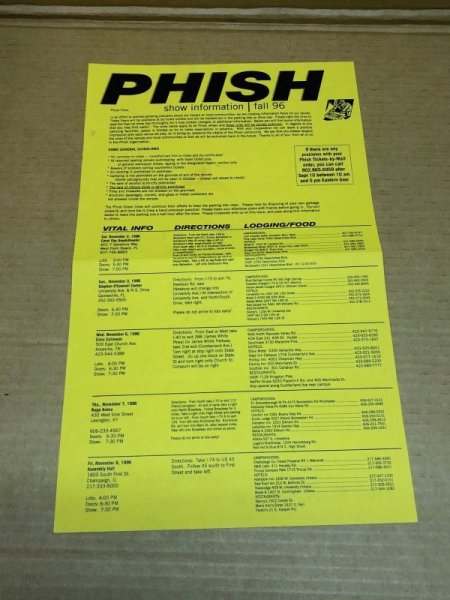 Photo1: Phish - 1996 Fall tour info sheet. 8.5 x 14"  (1)