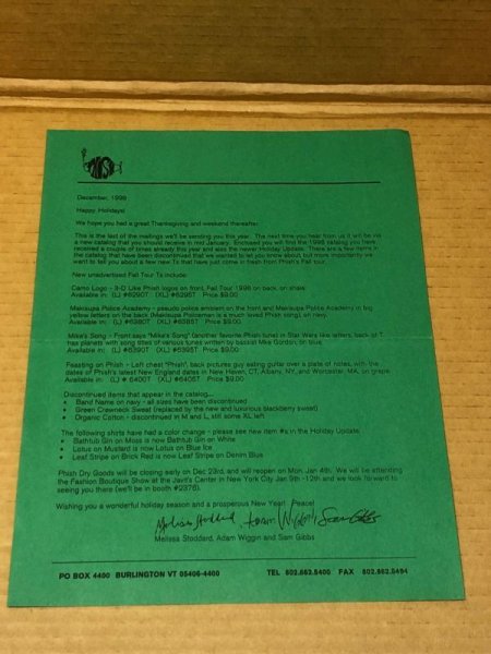 Photo1: Phish - December 1998 letter to official dealers  (1)