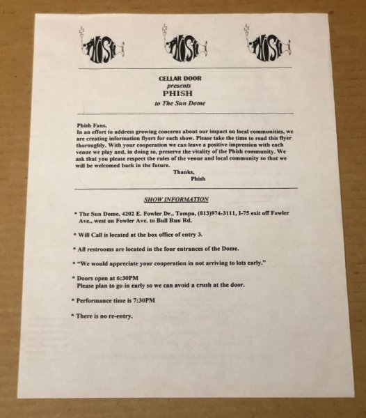 Photo1: Phish - 1995 Sun Dome, Tampa, FL event info sheet (1)