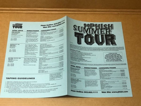 Photo1: Phish - 1999 Summer Tour 1999 info sheet.  (1)