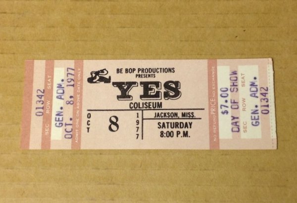 Photo1: YES - ORIGINAL FULL CONCERT TICKET October 8 1977, Jackson Miss - DAY OF SHOW (1)