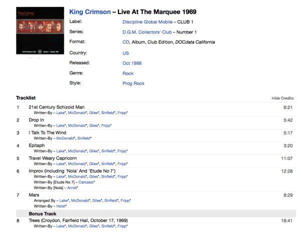 Photo2: KING CRIMSON - LIVE AT THE MARQUEE 1969 - CD. D.G.M. COLLECTORS CLUB RELEASE #1  (2)